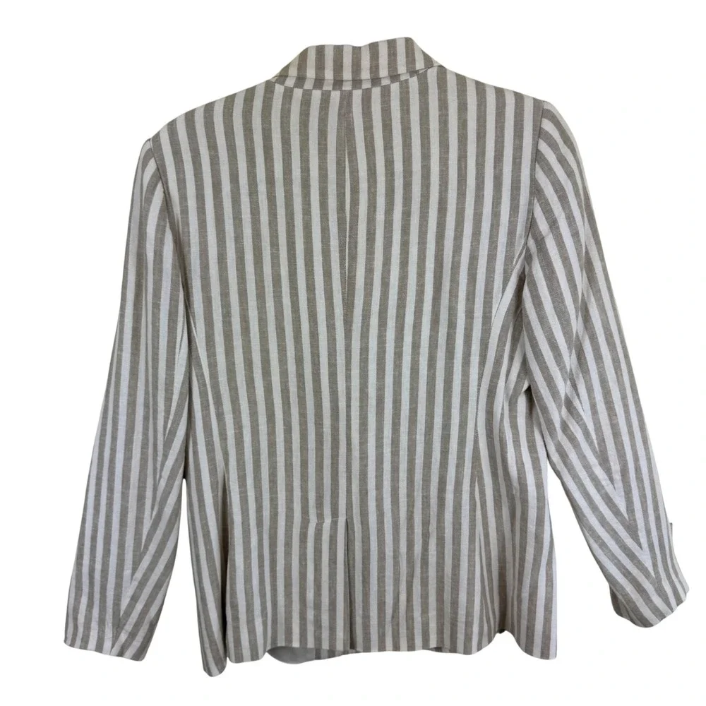 LOFT Tan White Striped Linen Blend Single Button Blazer Jacket Womens 6